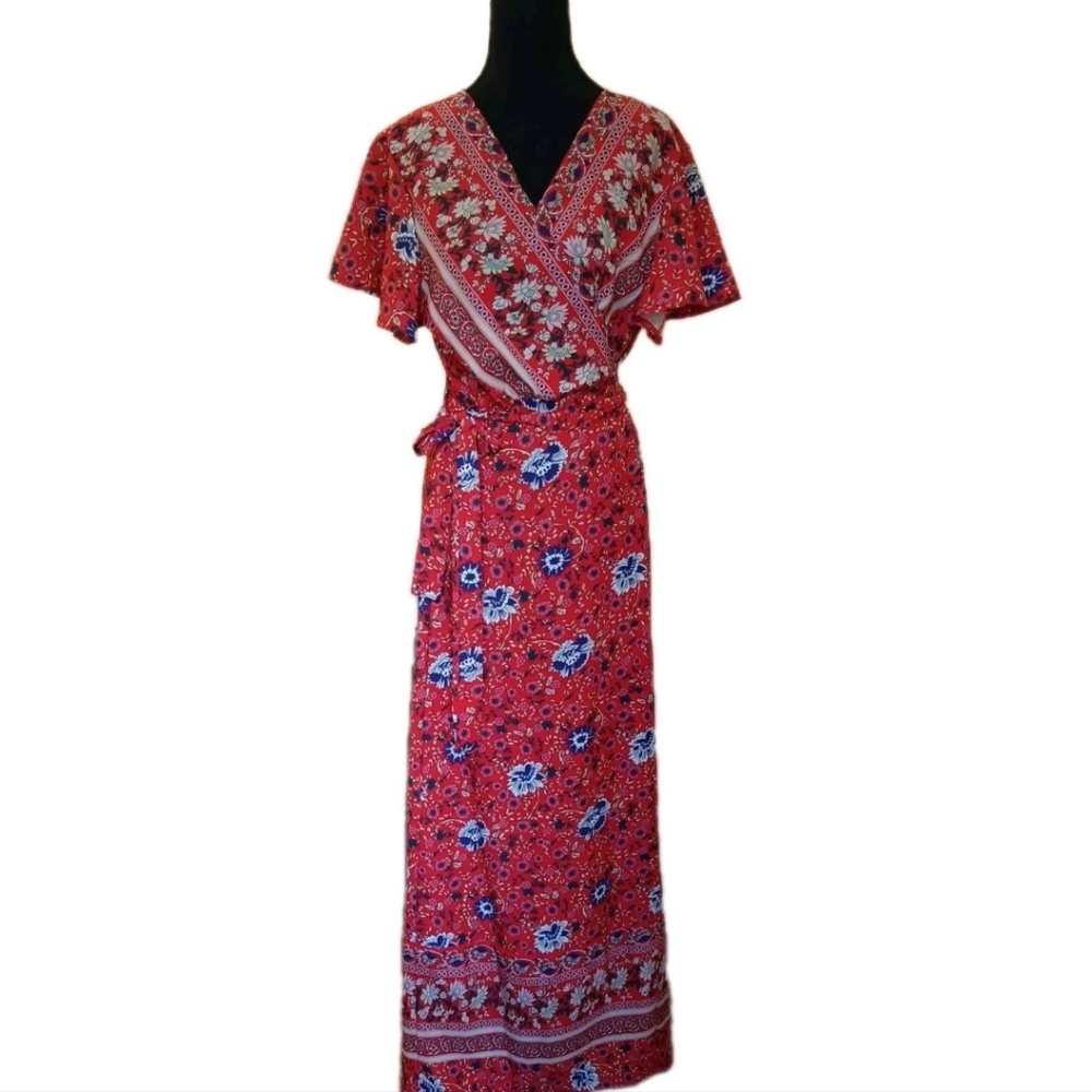 Floral Red Wrap Dress